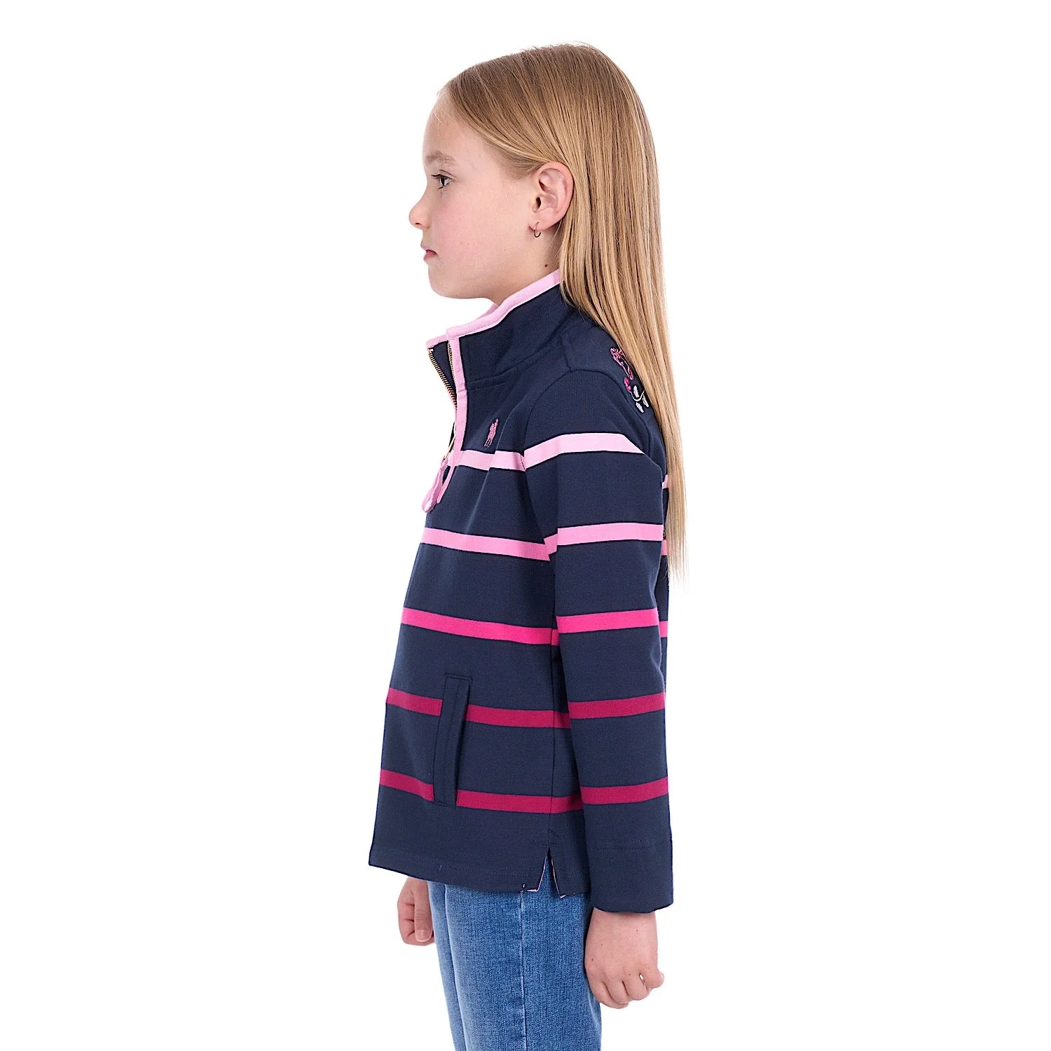 Thomas Cook Girl's Gemma 1/4 Zip Rugby - Pink / Navy - Image 2