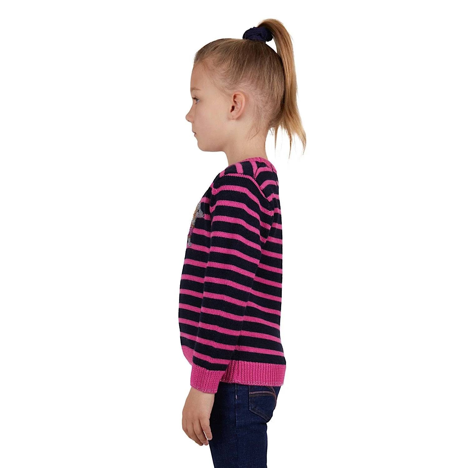 Thomas Cook Girls Sally Merino Stripe Knit Jumper Navy/Raspberry - Image 2