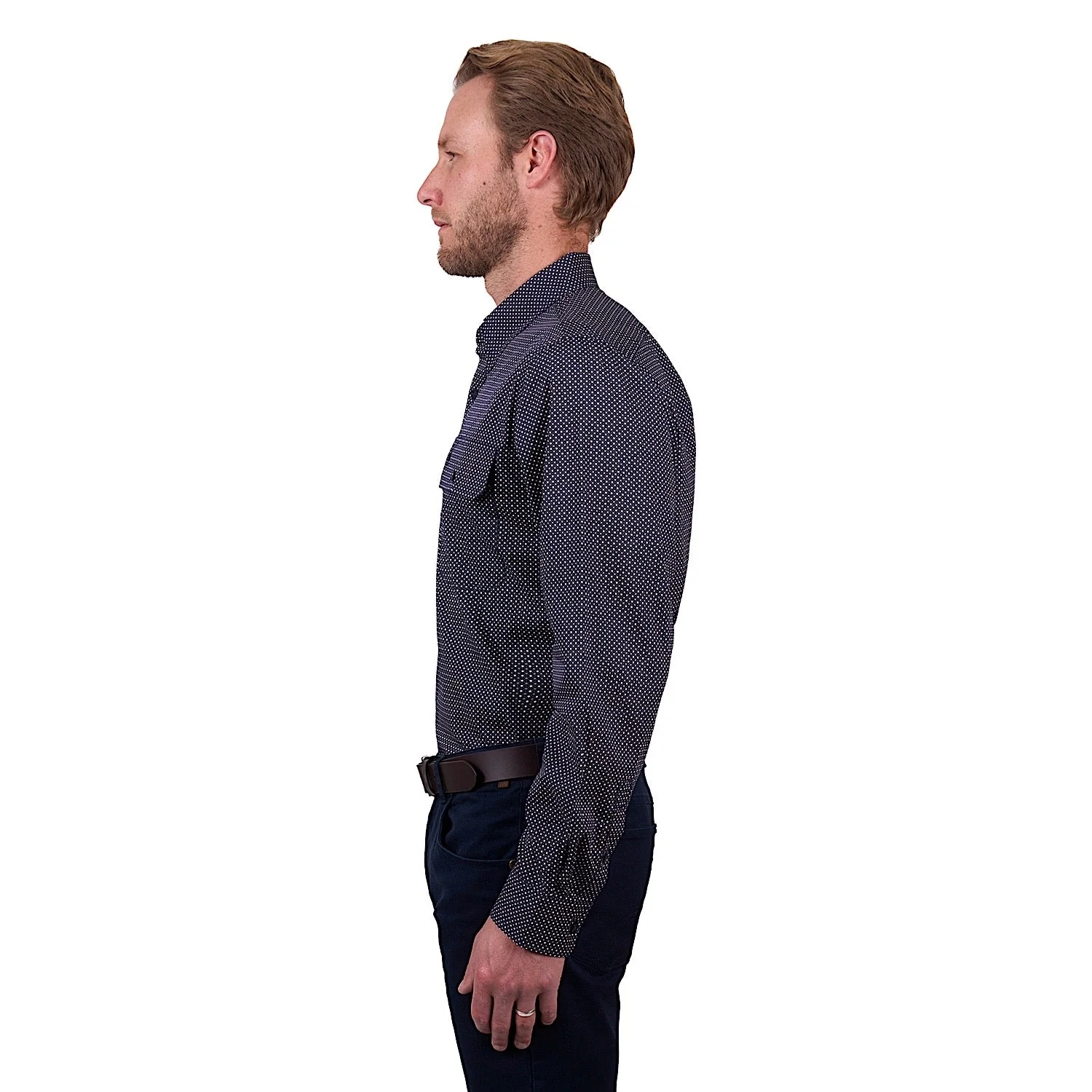 Thomas Cook Men's Arlo Print 2-Pocket Long Sleeve Shirt - Navy/Tan - Image 3