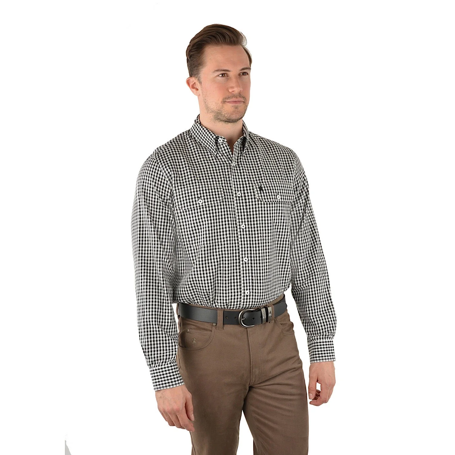 Thomas Cook Mens Cordillio Wool Blend Check 2-Pocket Long Sleeve Shirt Black/White