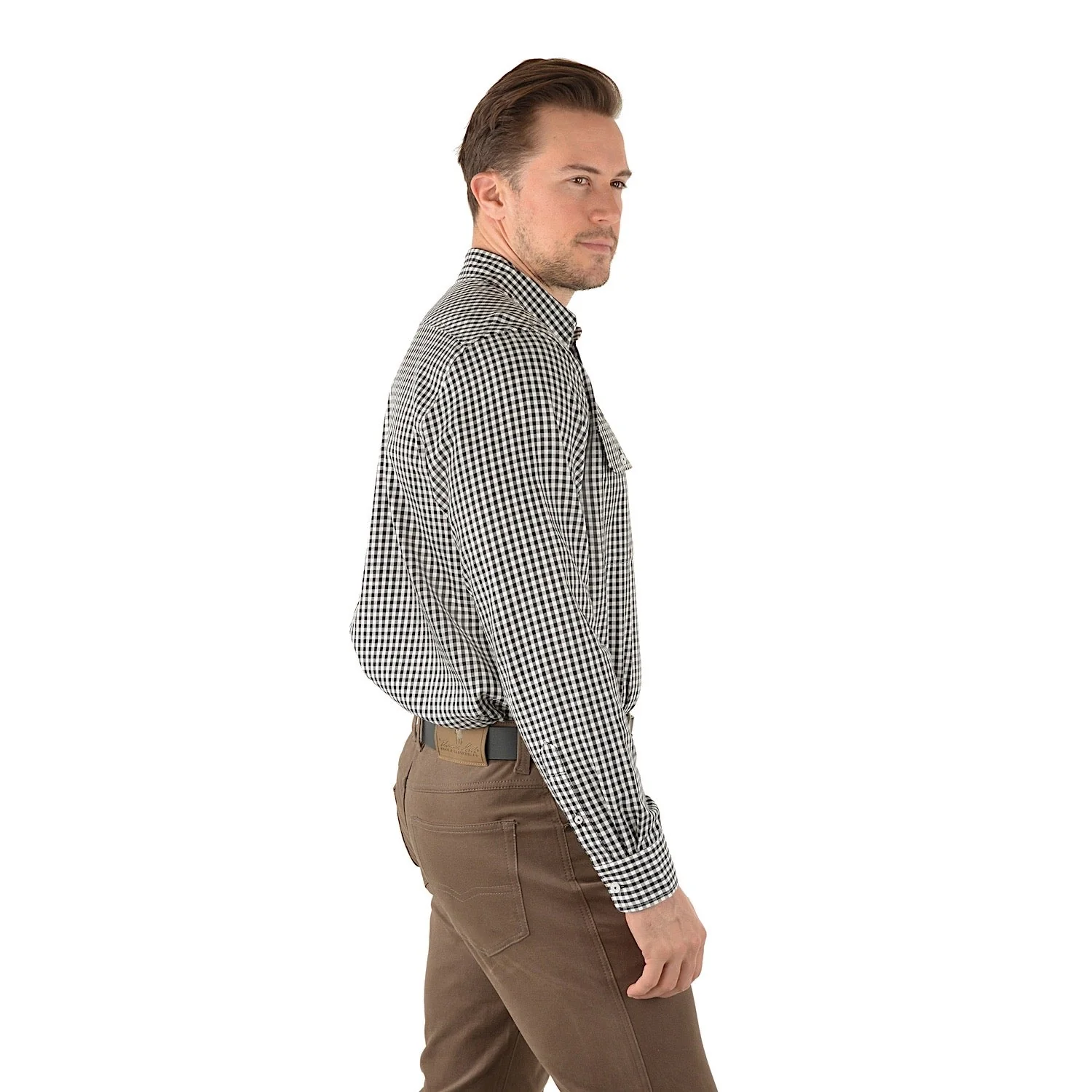 Thomas Cook Mens Cordillio Wool Blend Check 2-Pocket Long Sleeve Shirt Black/White - Image 2