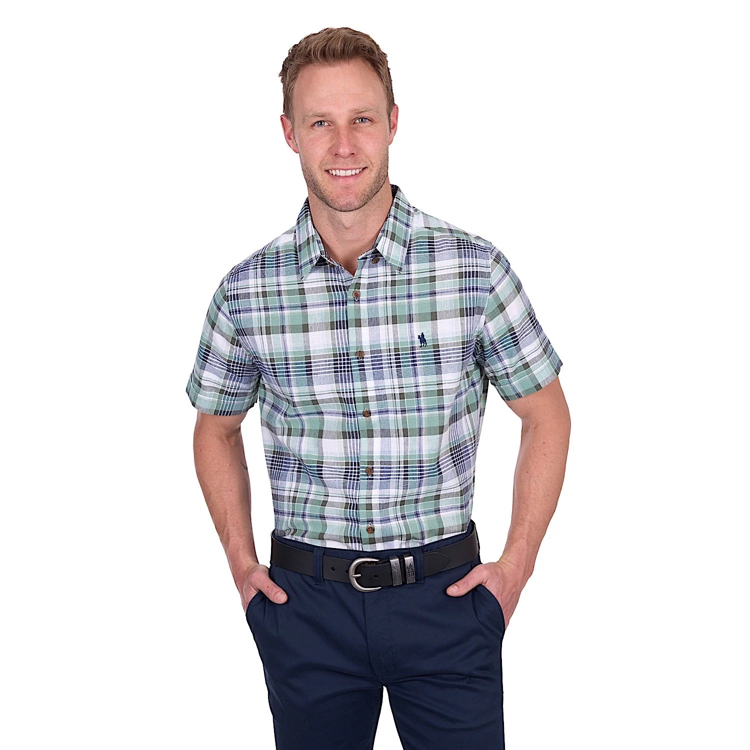 Thomas Cook Men's Gerry Linen Short Sleeve Shirt - Green/Navy
