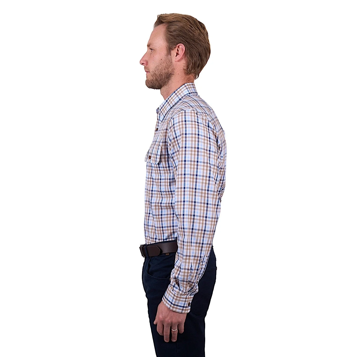Thomas Cook Men's Jase Check 2-Pocket Long Sleeve Shirt - Navy/Tan - Image 2