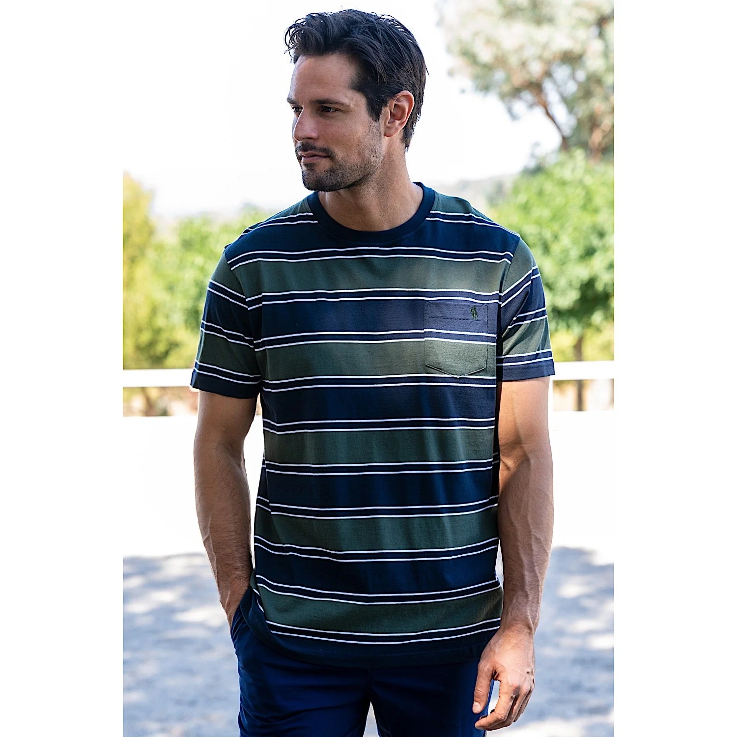Thomas Cook Men's Jason 1 Pocket Short Sleeve Tee Navy/Dark Green - Image 2
