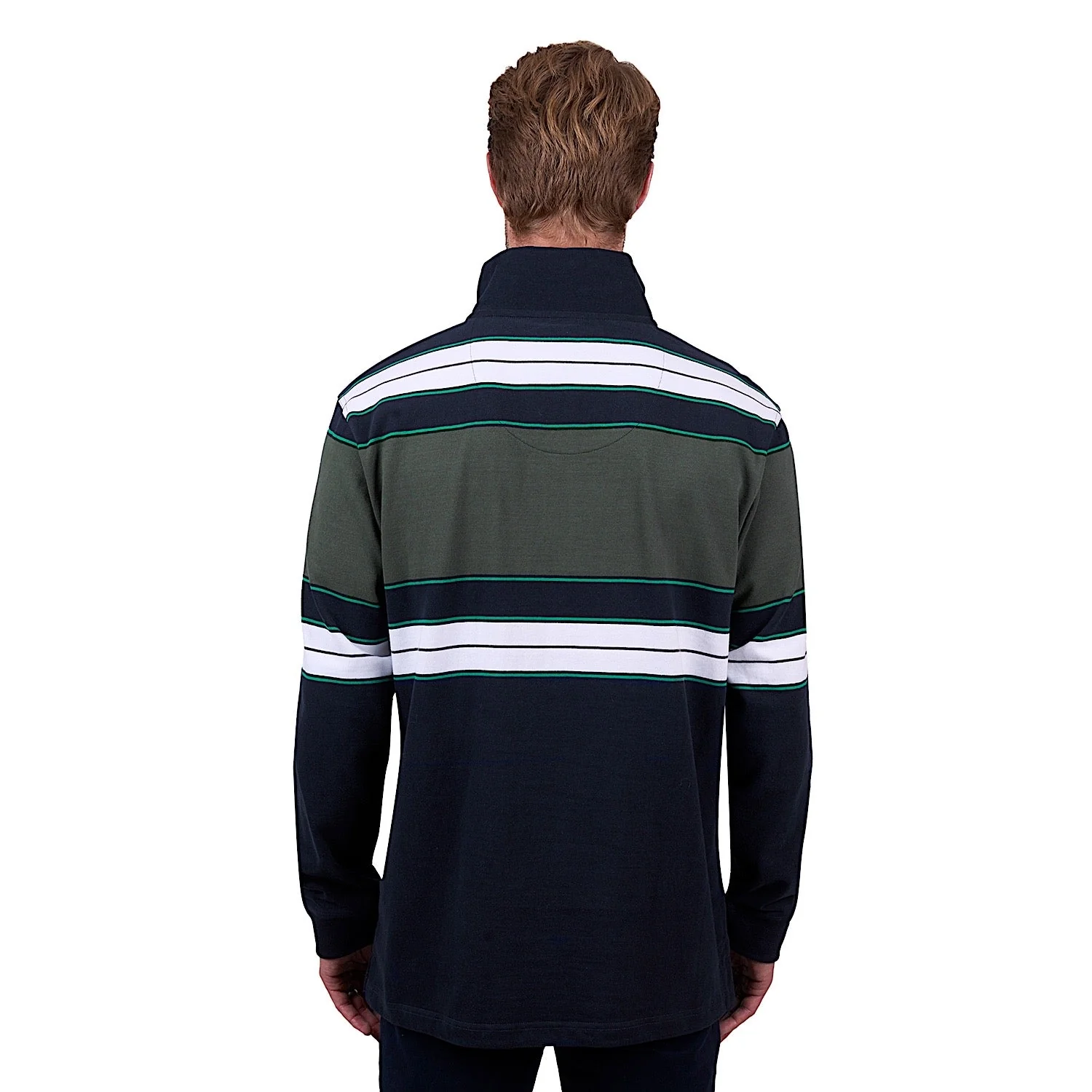 Thomas Cook Men's Lucas 1/4 Zip Stripe Rugby - Navy/Green - Image 3