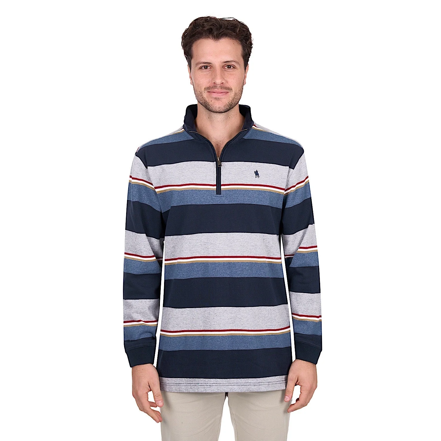 Thomas Cook Men's Nathan 1/4 Zip Rugby - Navy / Grey Marle