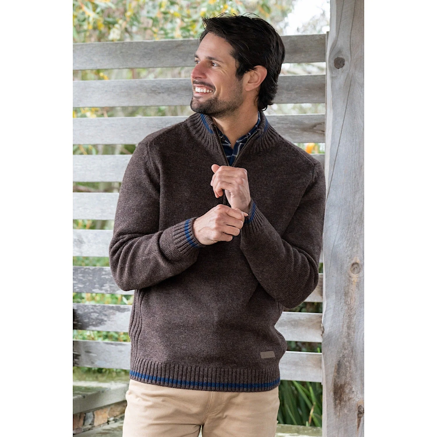 Thomas Cook Men's Nick Merino 1/4 Zip Neck Jumper - Dark Tan - Image 3