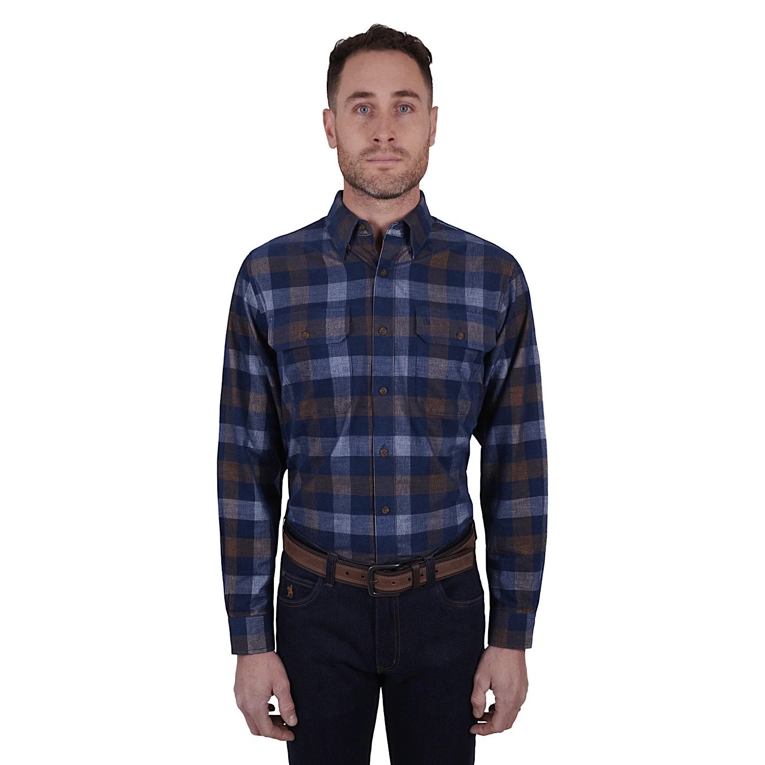 Thomas Cook Men's Oli Thermal Check 2-Pocket Shirt - Navy/Tan