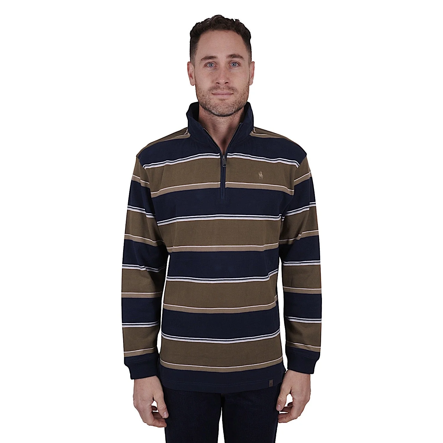 Thomas Cook Men's Rossdale 1/4 Zip Rugby Jumper - Navy/Dark Tan