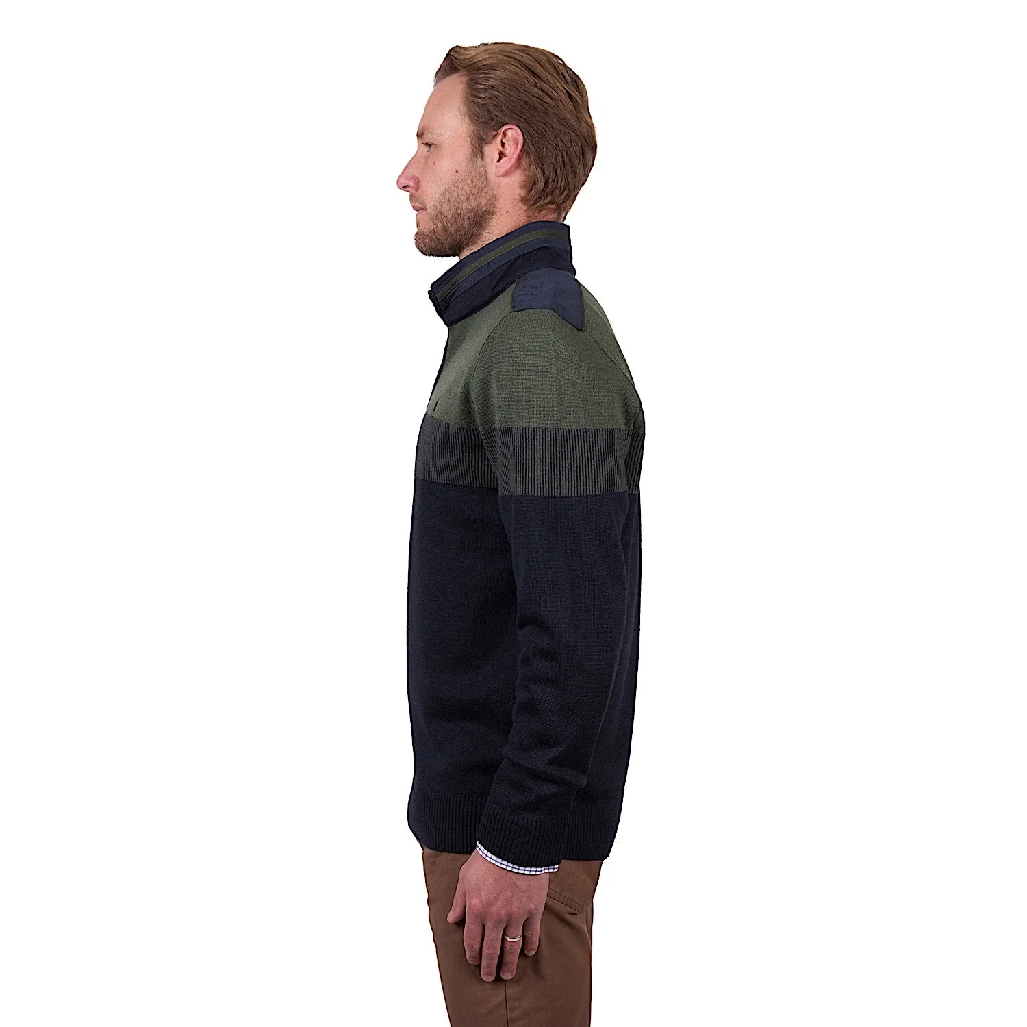 Thomas Cook Men's Roy Stripe Merino Blend 1/4 Zip Knit Jumper - Navy/Dark Green - Image 2