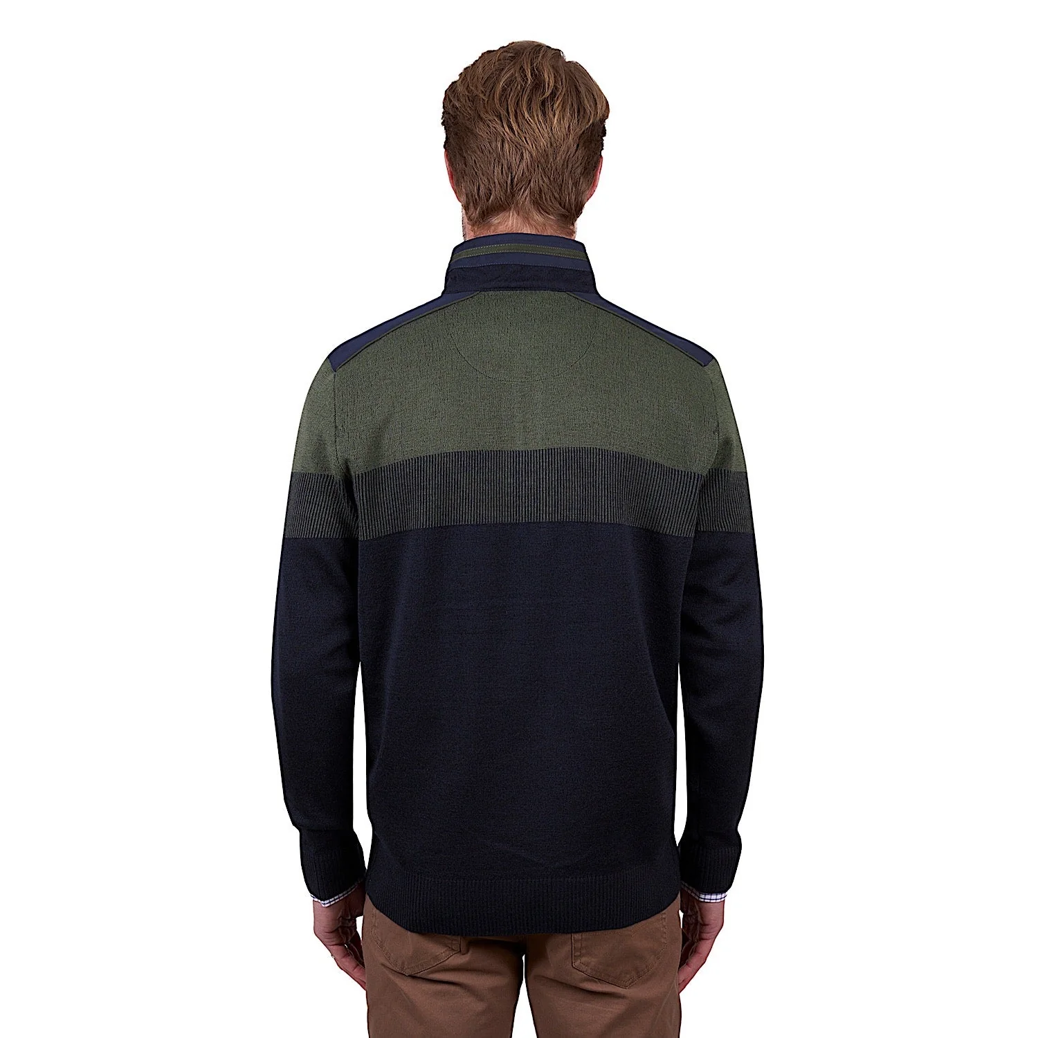 Thomas Cook Men's Roy Stripe Merino Blend 1/4 Zip Knit Jumper - Navy/Dark Green - Image 3