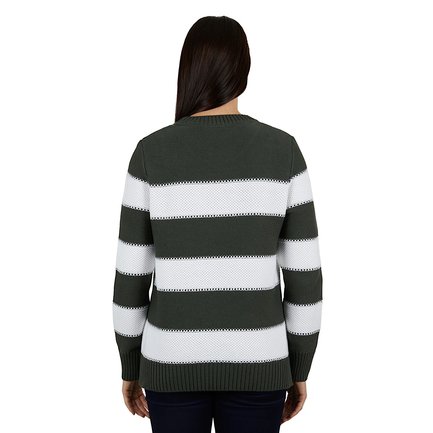 Thomas Cook Womens Alison Stripe Knit Jumper Khaki/White - Image 3