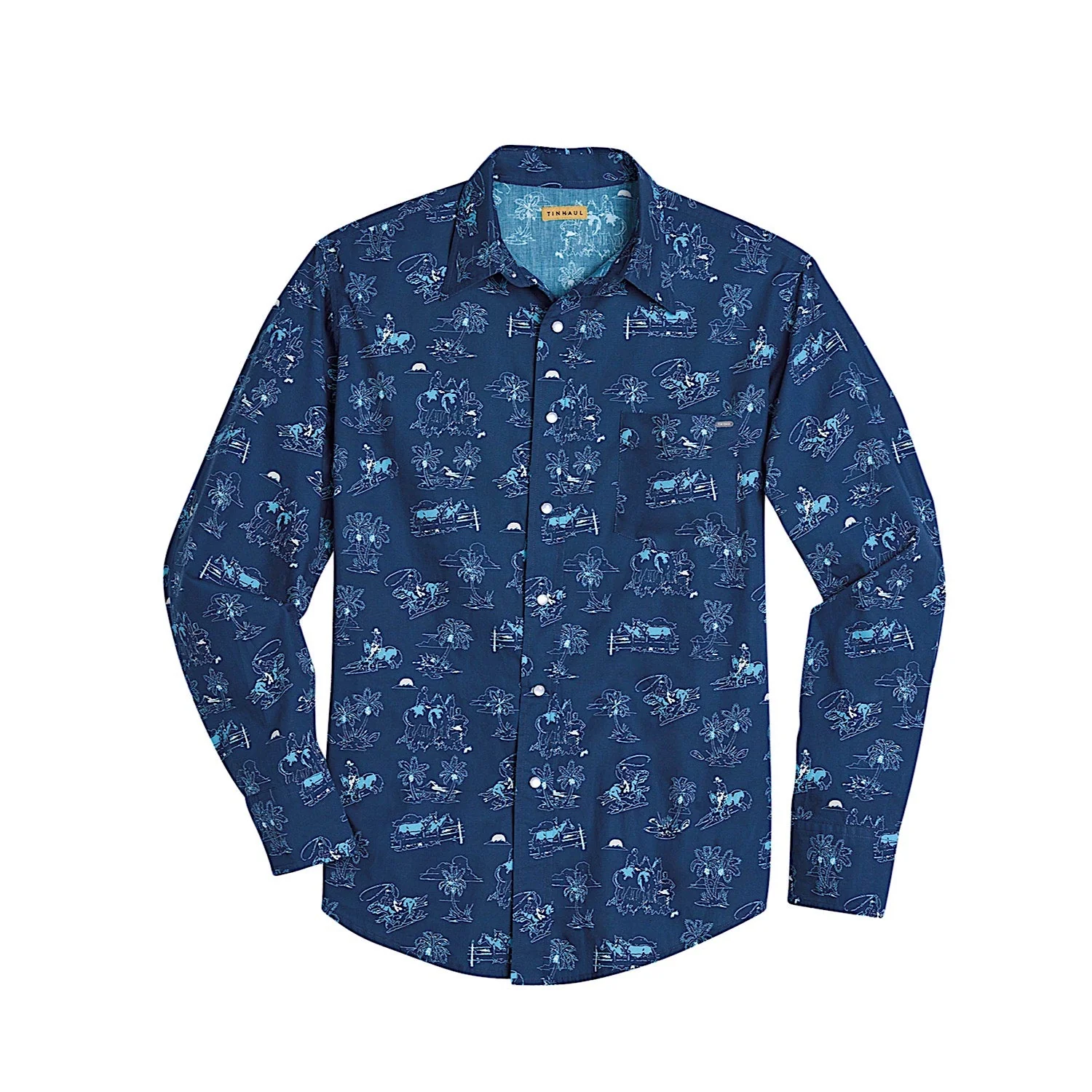 Tin Haul Men's Printed Collection Shirt - Cowboy Tropics Blue
