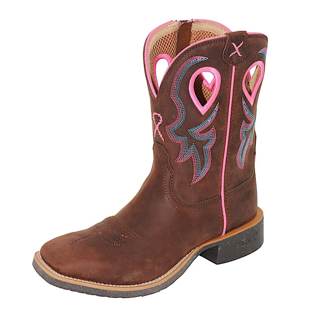 Twisted X Women's 9" Tech X2 Zip Boot - Chocolate Truffle / Pink / Blue