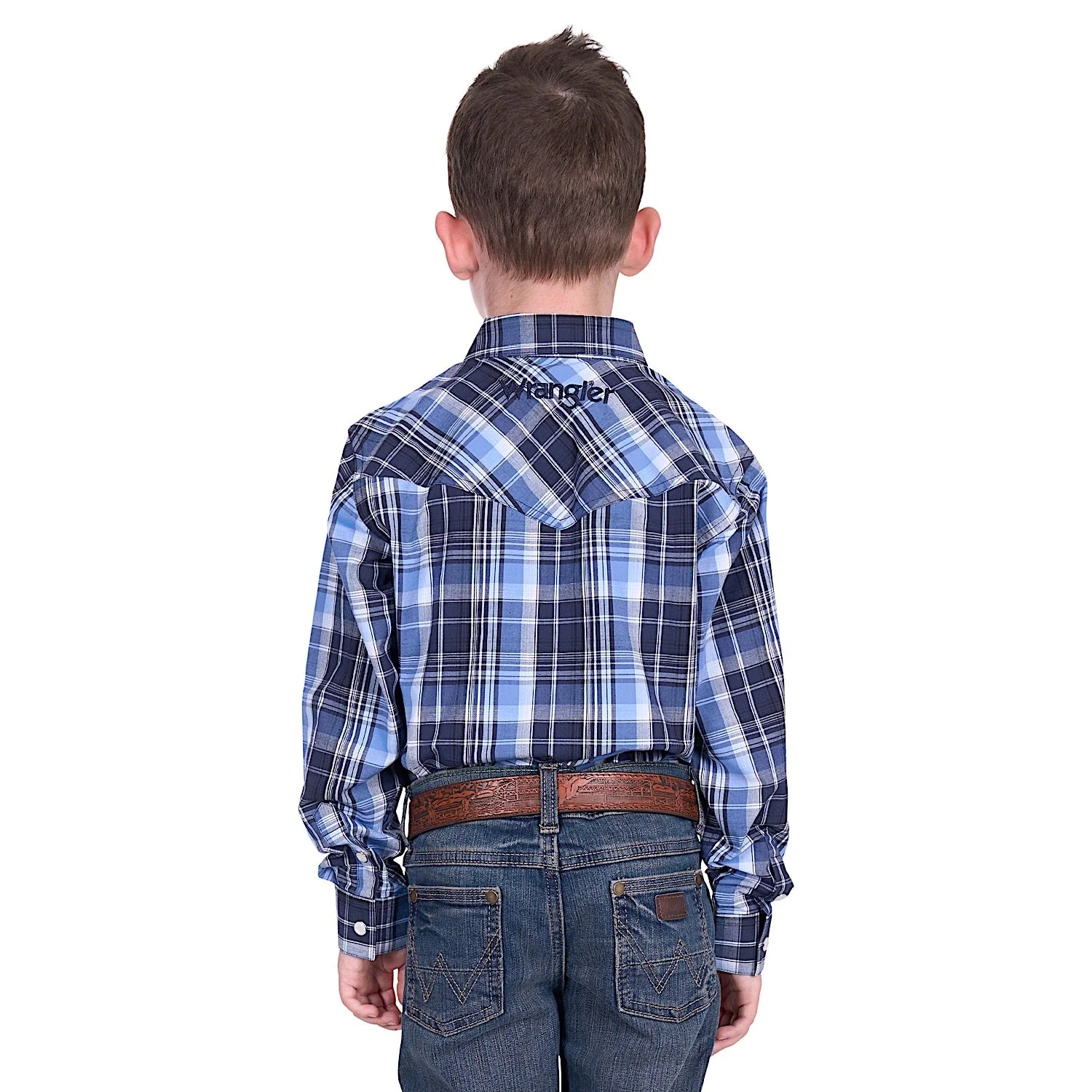 Wrangler Boy's Billy Logo Shirt - Navy/Light Blue - Image 2