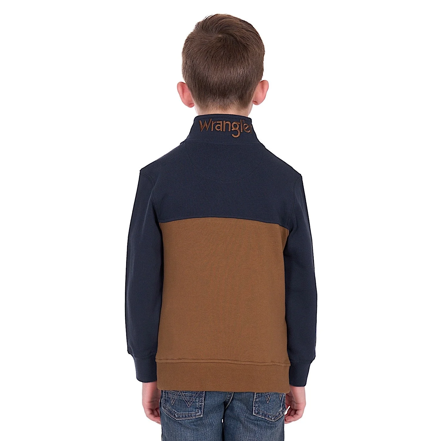 Wrangler Boys Steve 1/4 Zip Pullover - Navy/Tan - Image 4