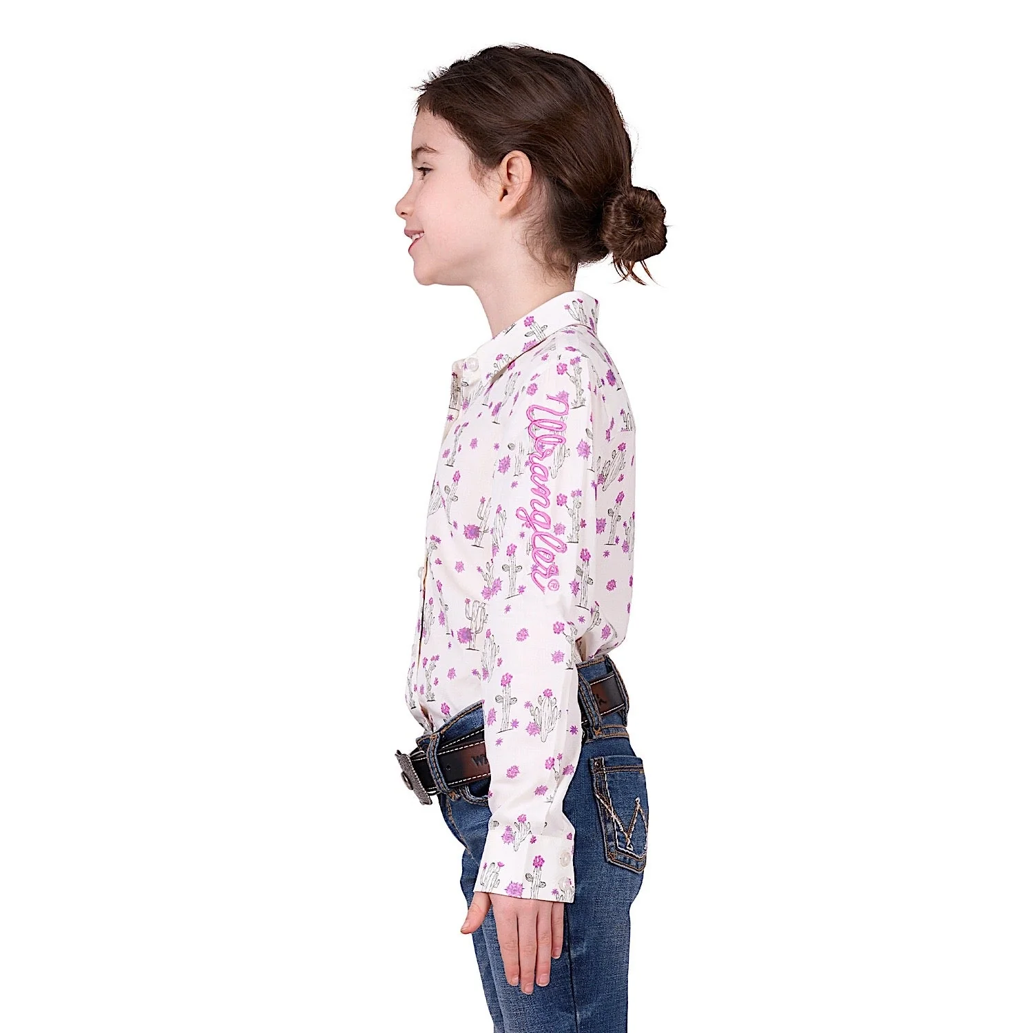 Wrangler Girl's Valerie Print Logo Long Sleeve Shirt - Ivory - Image 2