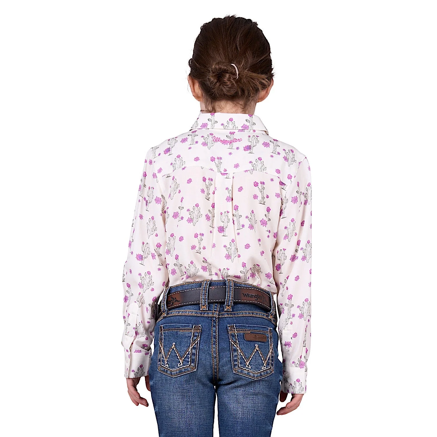 Wrangler Girl's Valerie Print Logo Long Sleeve Shirt - Ivory - Image 3