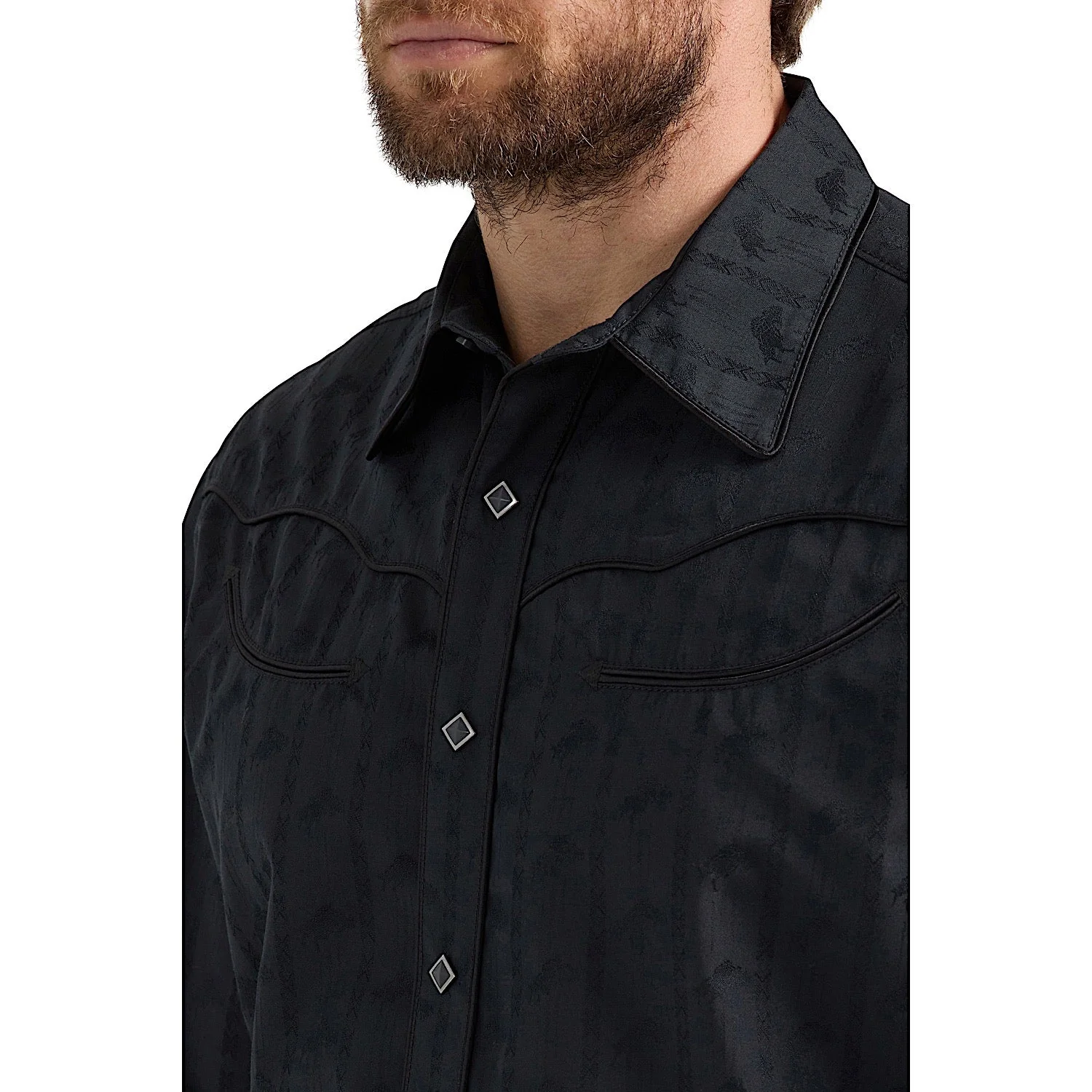 Wrangler Men's Ben Rodeo Western Snap Shirt - Black Dobby - Image 3