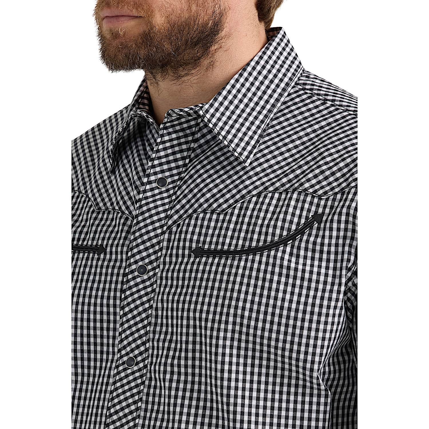 Wrangler Men's Ben Rodeo Western Snap Shirt - Black Gingham - Image 4
