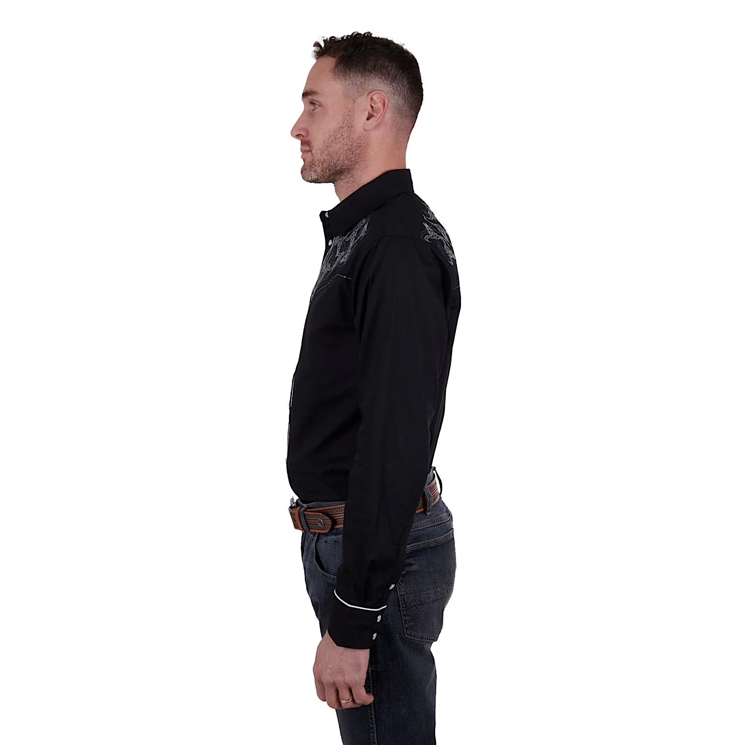 Wrangler Mens Dalton Embroidered L/S Shirt Black - Image 2
