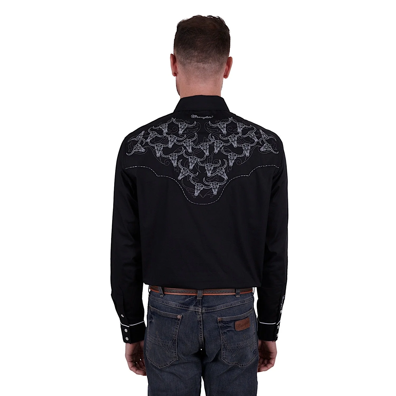 Wrangler Mens Dalton Embroidered L/S Shirt Black - Image 3