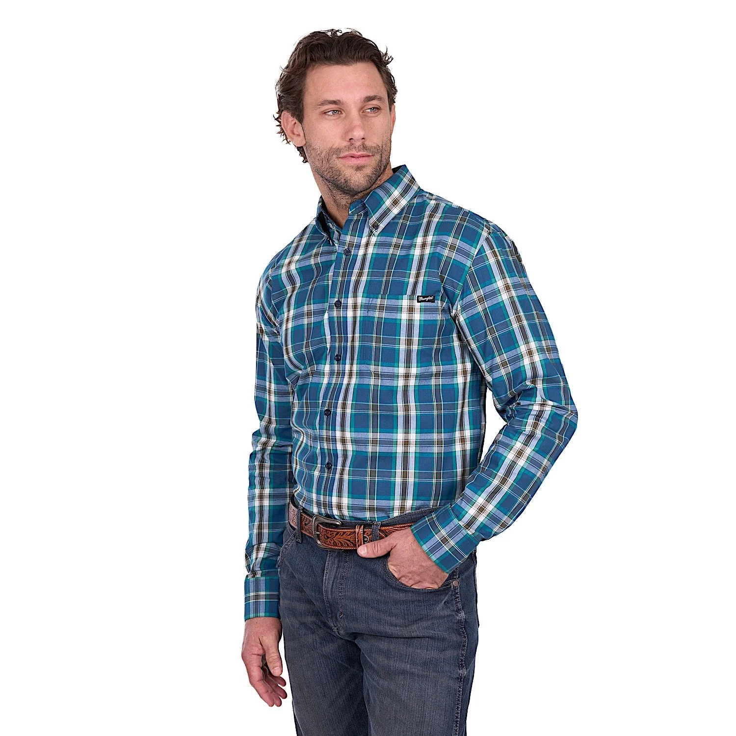 Wrangler Men's Erik Shirt - Blue/Cypress - Image 2