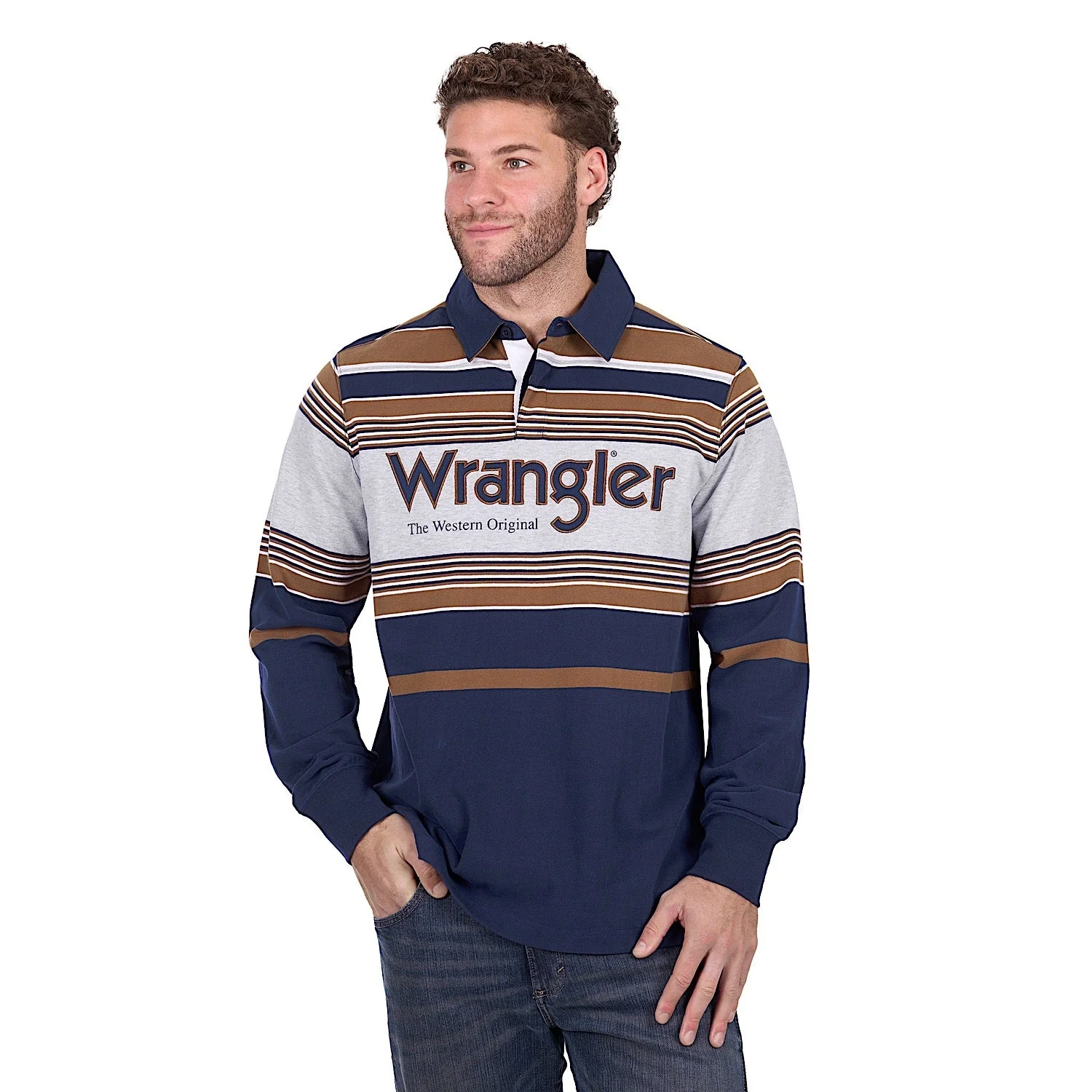 Wrangler Men's Federick Rugby - Navy/Tan - Image 2