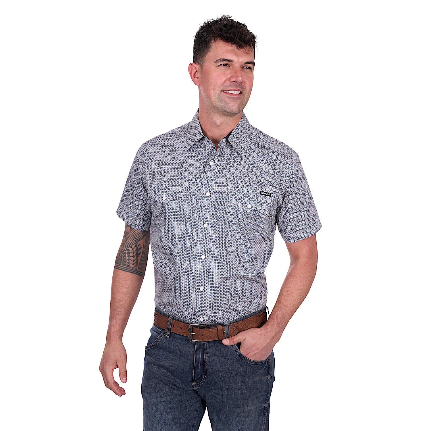 Wrangler Men's Jimmy Short Sleeve Shirt - Navy/Gold