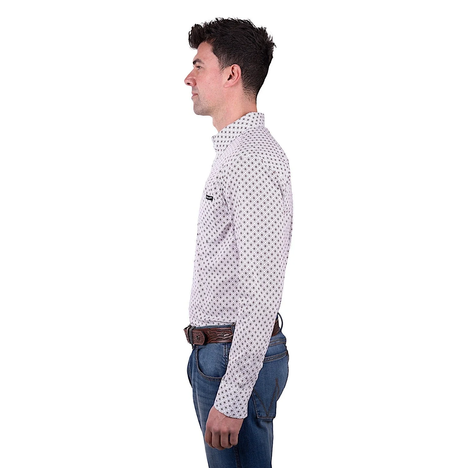 Wrangler Men's Knox Print Button Down Long Sleeve Shirt - White/Dark Tan - Image 2
