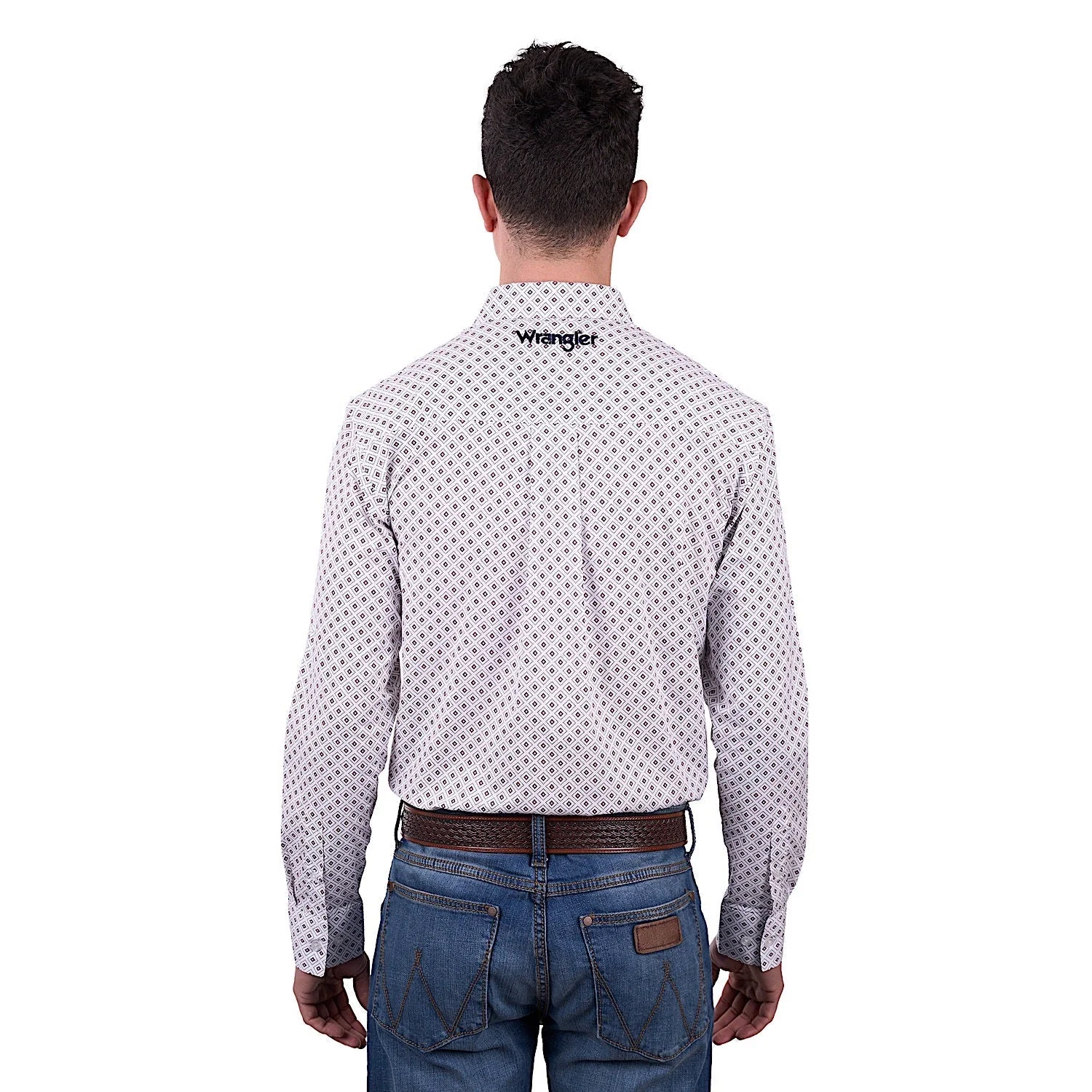 Wrangler Men's Knox Print Button Down Long Sleeve Shirt - White/Dark Tan - Image 3