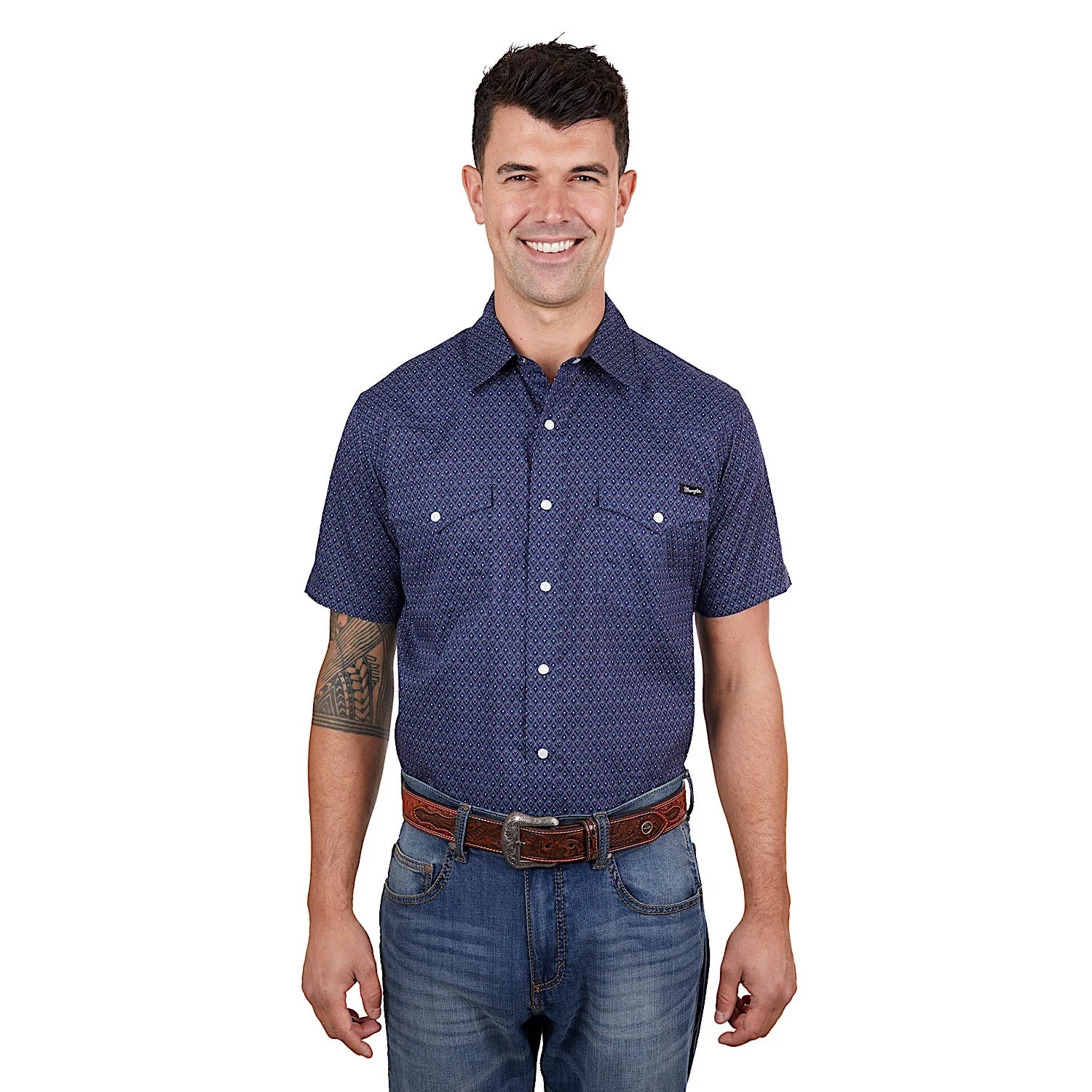Wrangler Men's Matt Short Sleeve Shirt Navy/Blue - Image 2