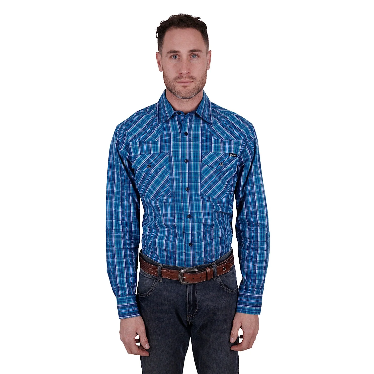 Wrangler Men's Mitchell Western Button Down Shirt Blue