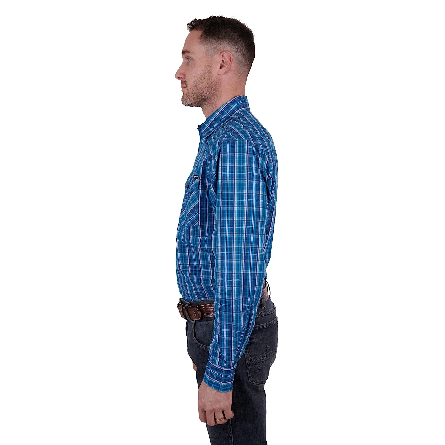 Wrangler Men's Mitchell Western Button Down Shirt Blue - Image 2