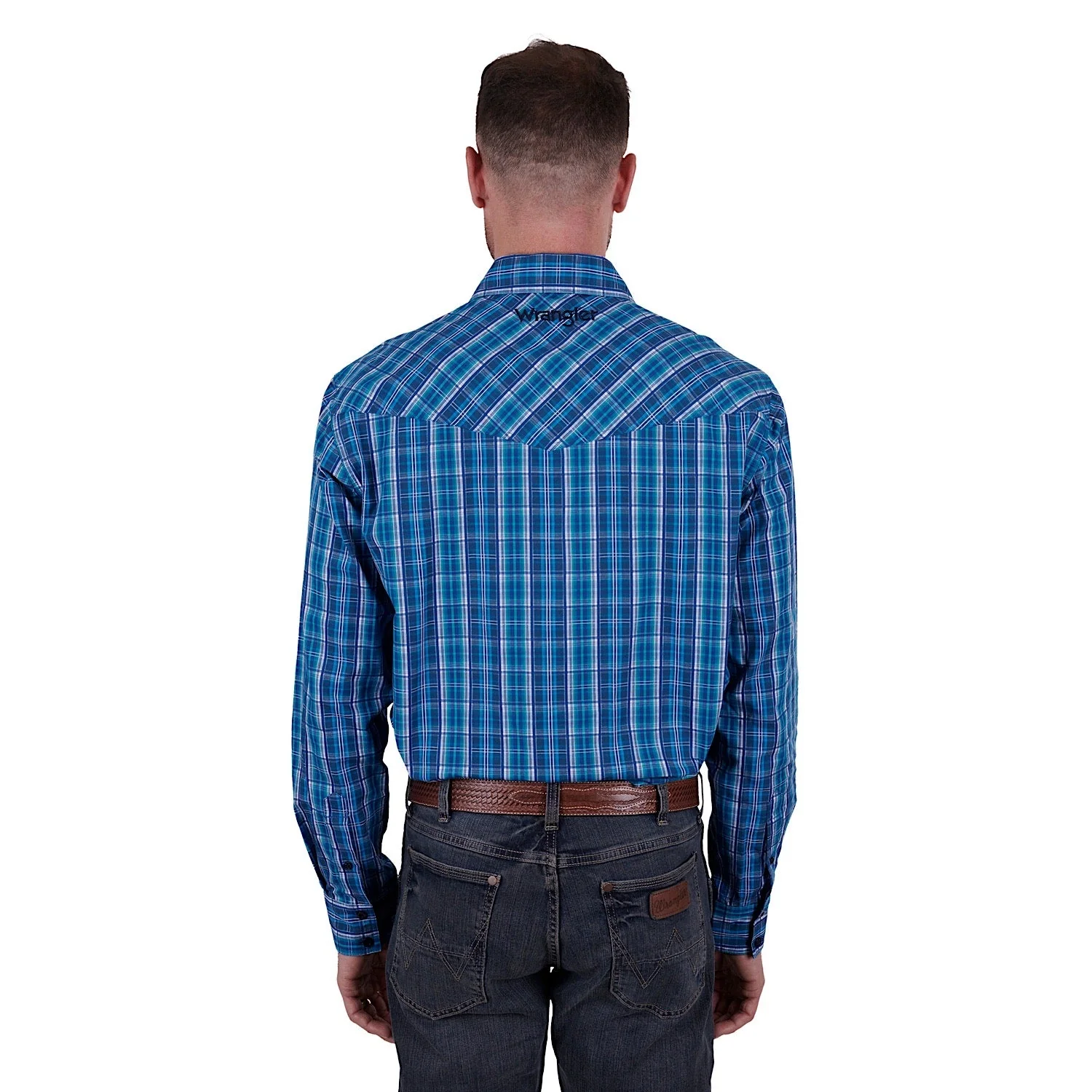 Wrangler Men's Mitchell Western Button Down Shirt Blue - Image 3