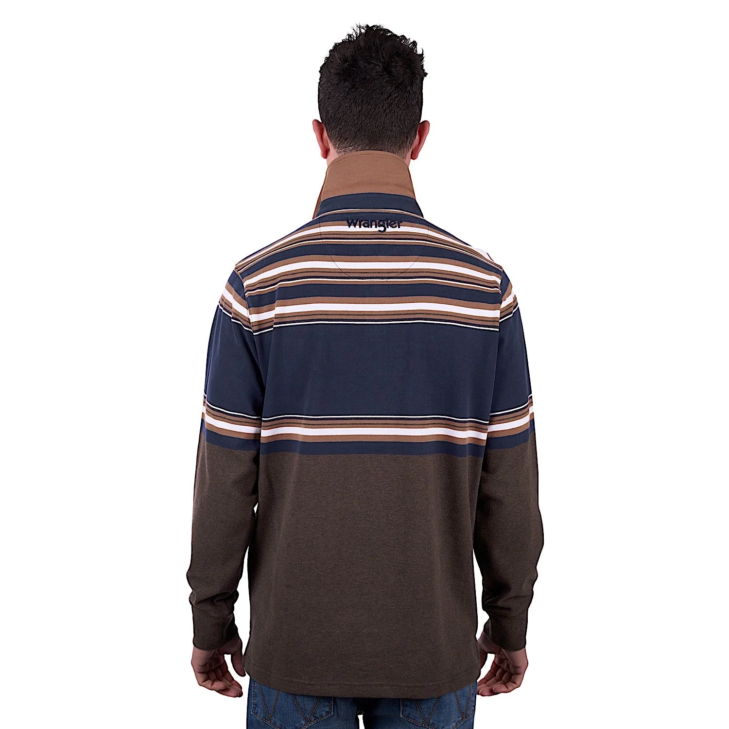 Wrangler Men's Nico Stripe Rugby - Tan Marle/Navy - Image 3
