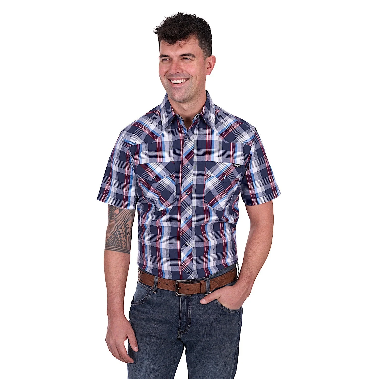 Wrangler Men's Phillip Short Sleeve Shirt - Navy/Red