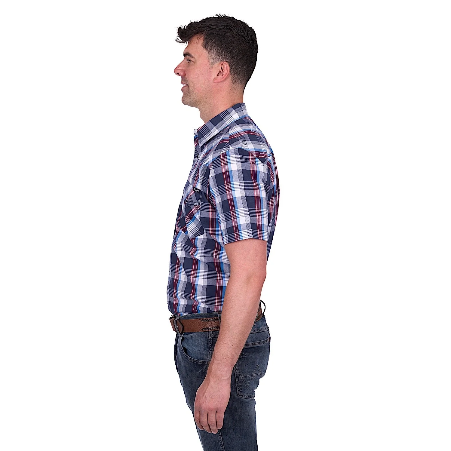 Wrangler Men's Phillip Short Sleeve Shirt - Navy/Red - Image 3