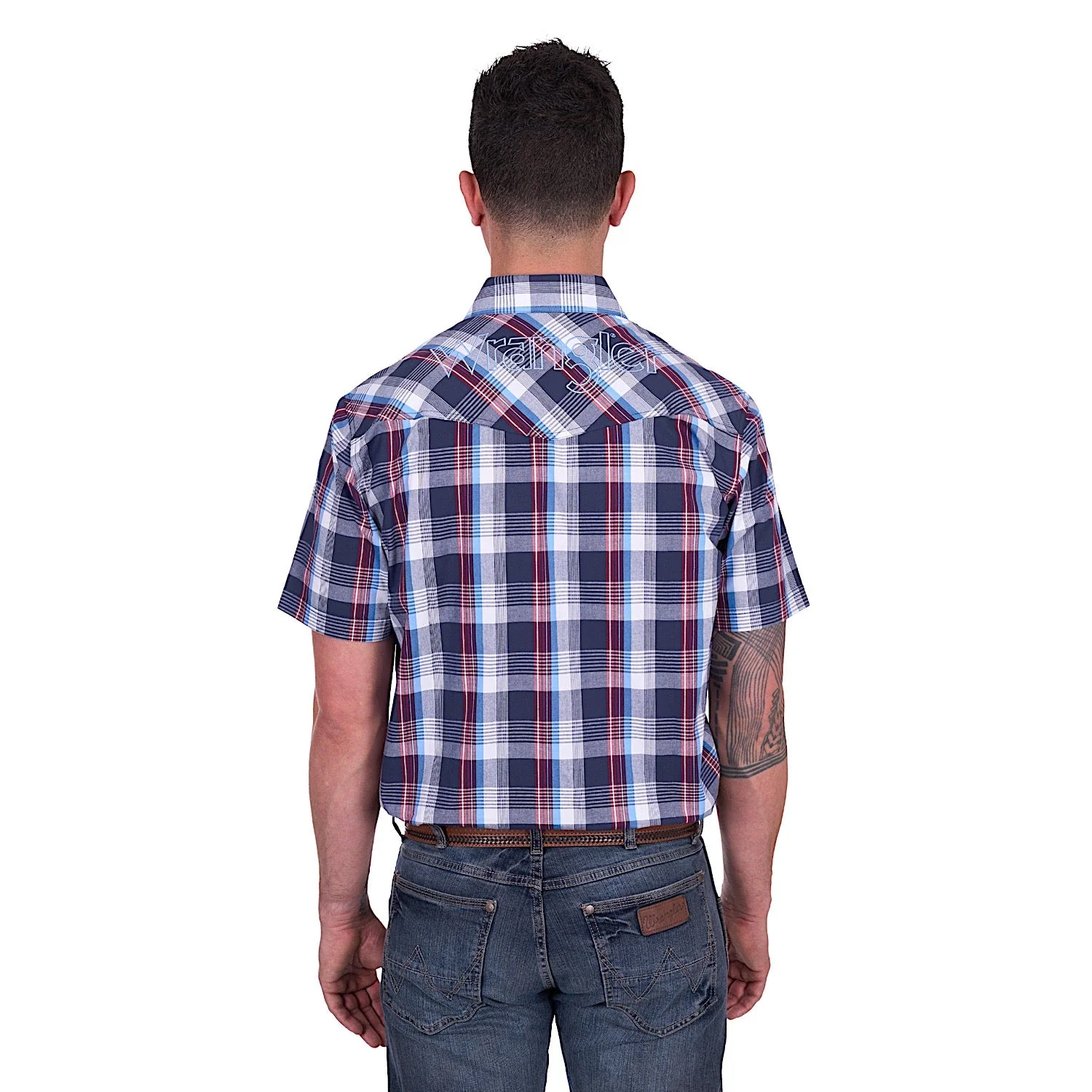 Wrangler Men's Phillip Short Sleeve Shirt - Navy/Red - Image 4