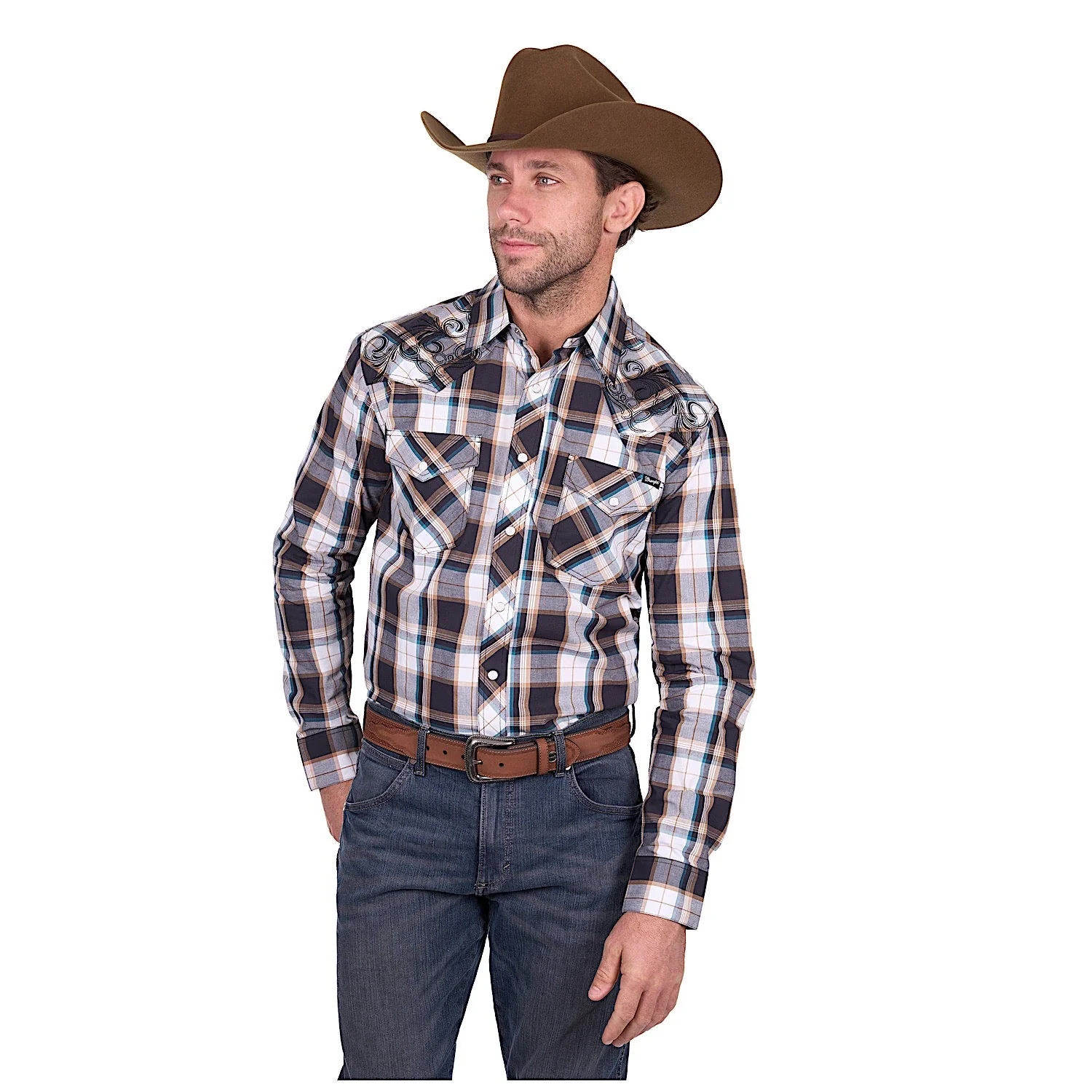 Wrangler Men's Ricky Embroidered Shirt - Black/Tan - Image 2