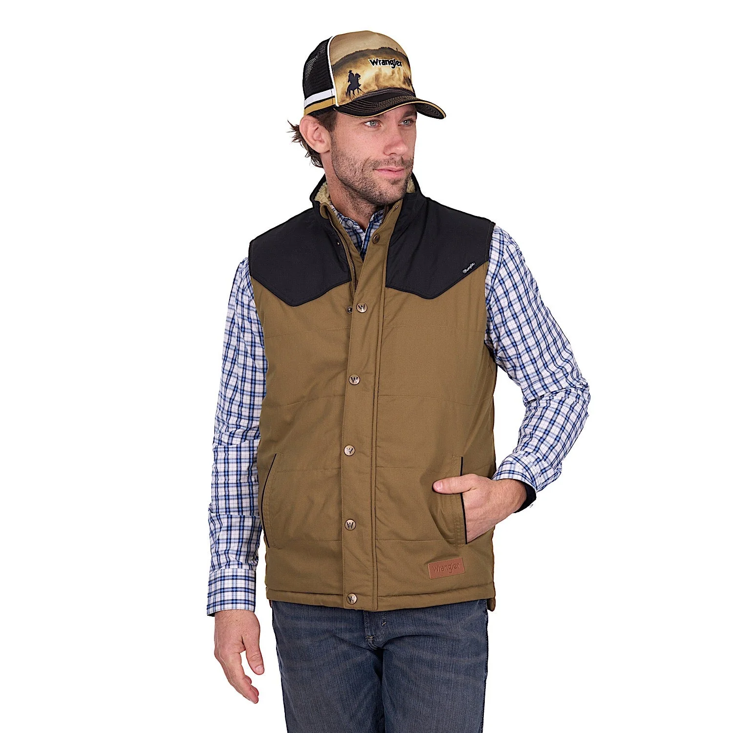 Wrangler Men's Ruben Vest - Dark Tan/Black - Image 2
