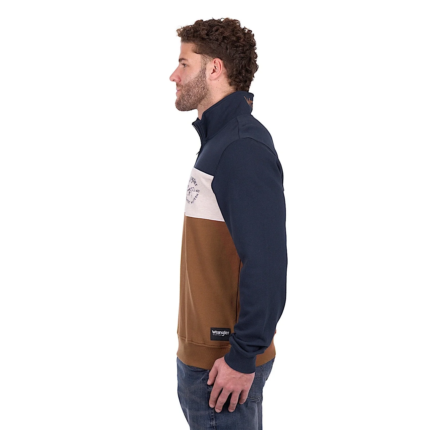 Wrangler Men's Steve 1/4 Zip Pullover - Navy/Tan - Image 3