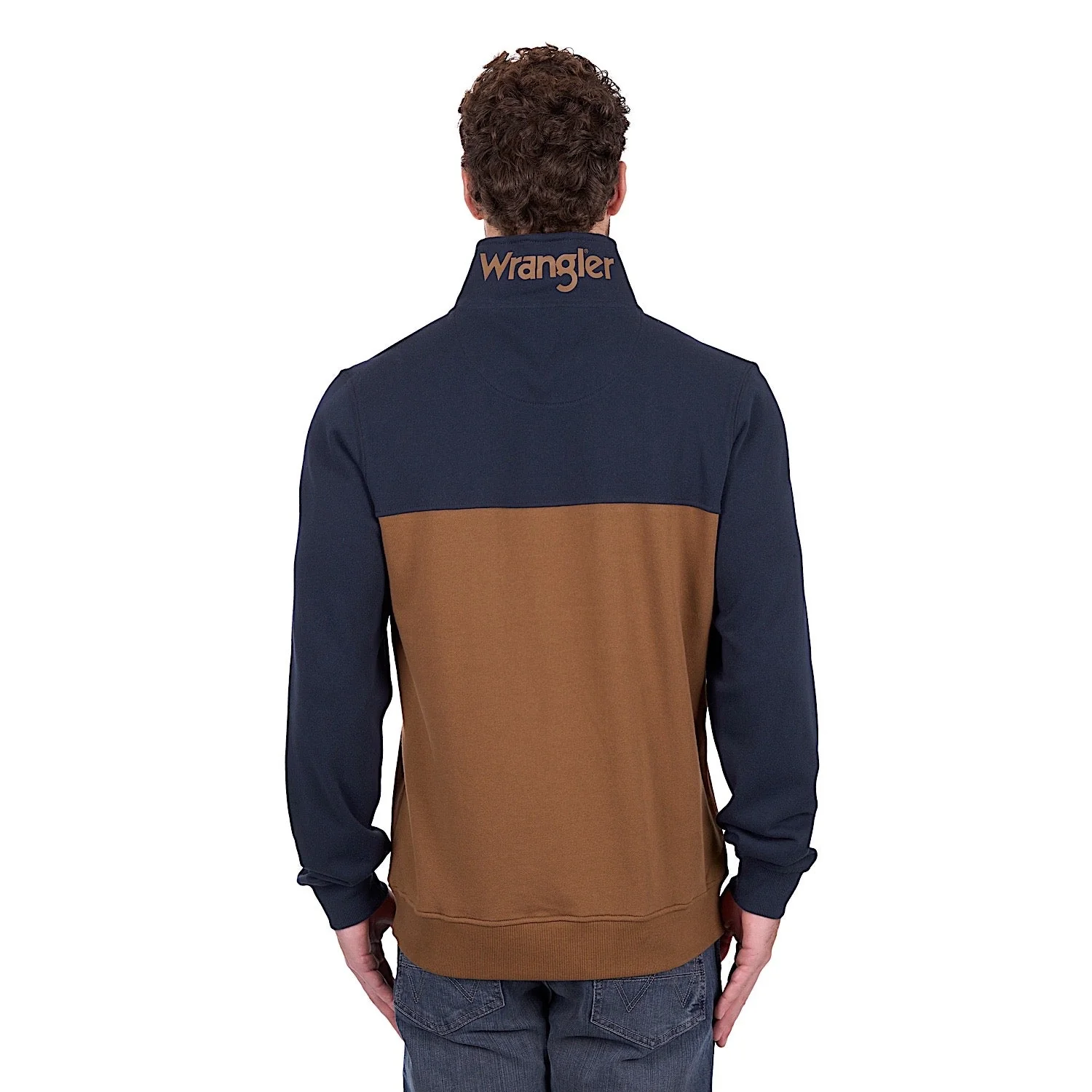 Wrangler Men's Steve 1/4 Zip Pullover - Navy/Tan - Image 4