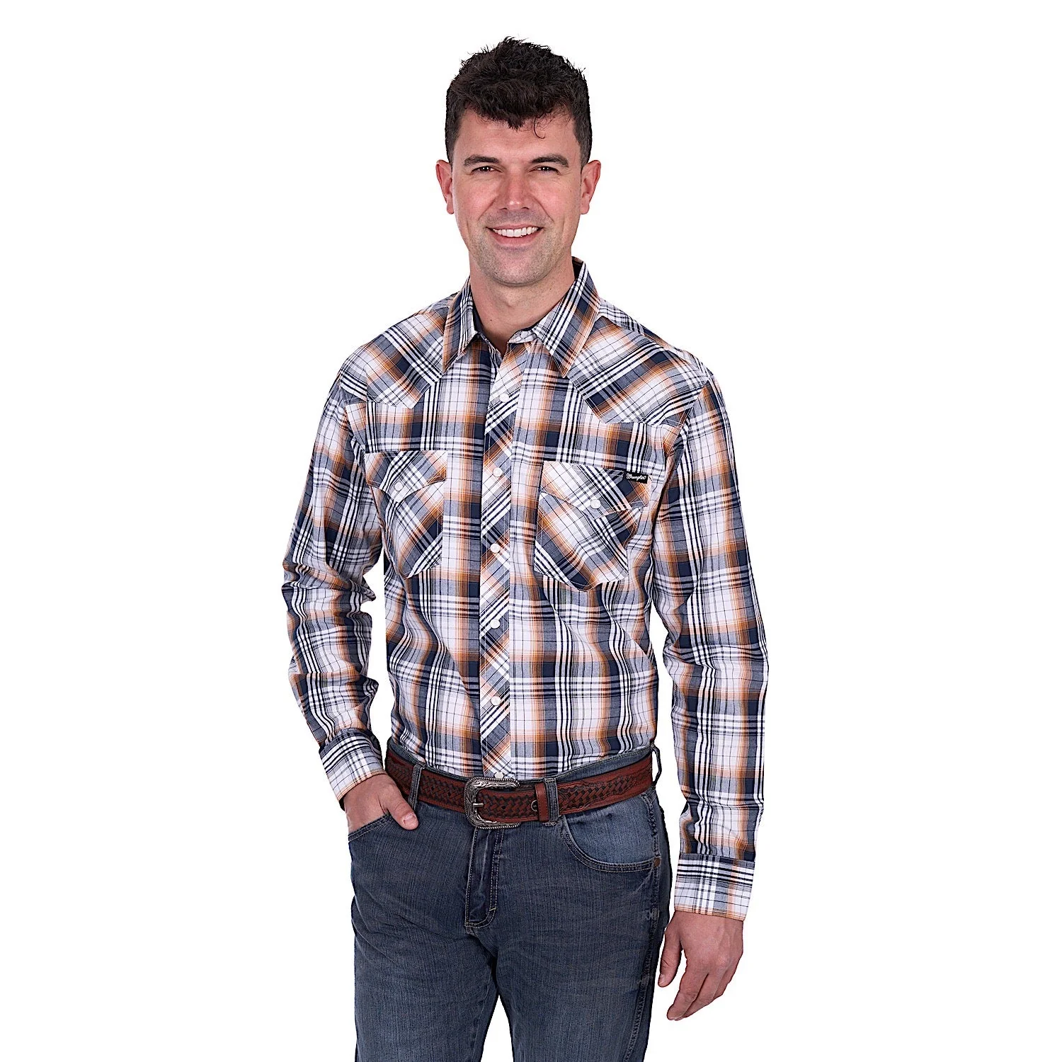 Wrangler Men's Toby Shirt - Navy/Orange