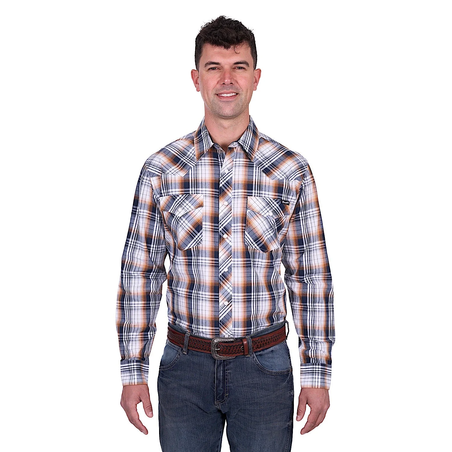 Wrangler Men's Toby Shirt - Navy/Orange - Image 3
