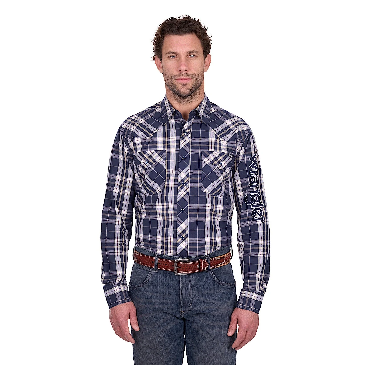 Wrangler Men's Wayne Logo Shirt - Navy/Tan - Image 2