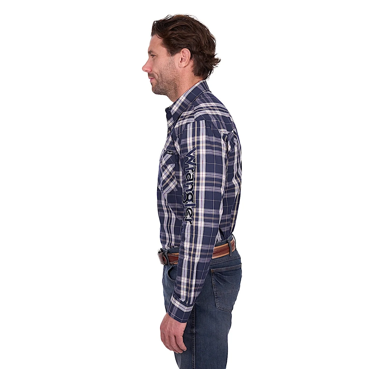 Wrangler Men's Wayne Logo Shirt - Navy/Tan - Image 3