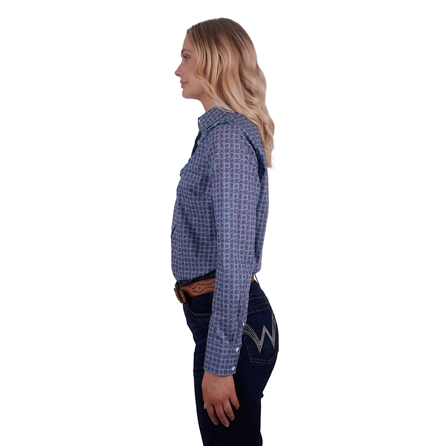 Wrangler Womens Asher Print L/S Shirt Aqua - Image 2