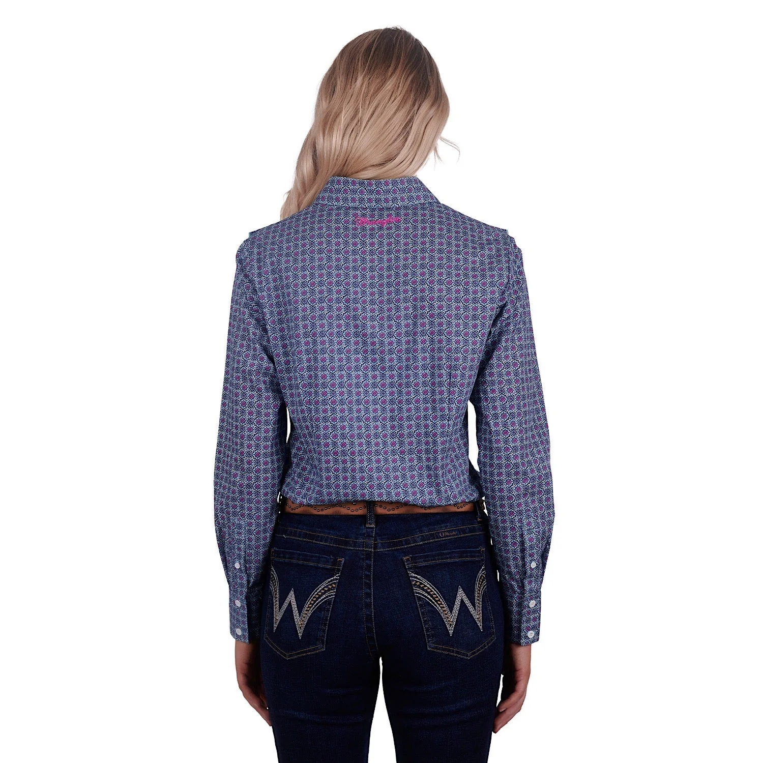 Wrangler Womens Asher Print L/S Shirt Aqua - Image 3