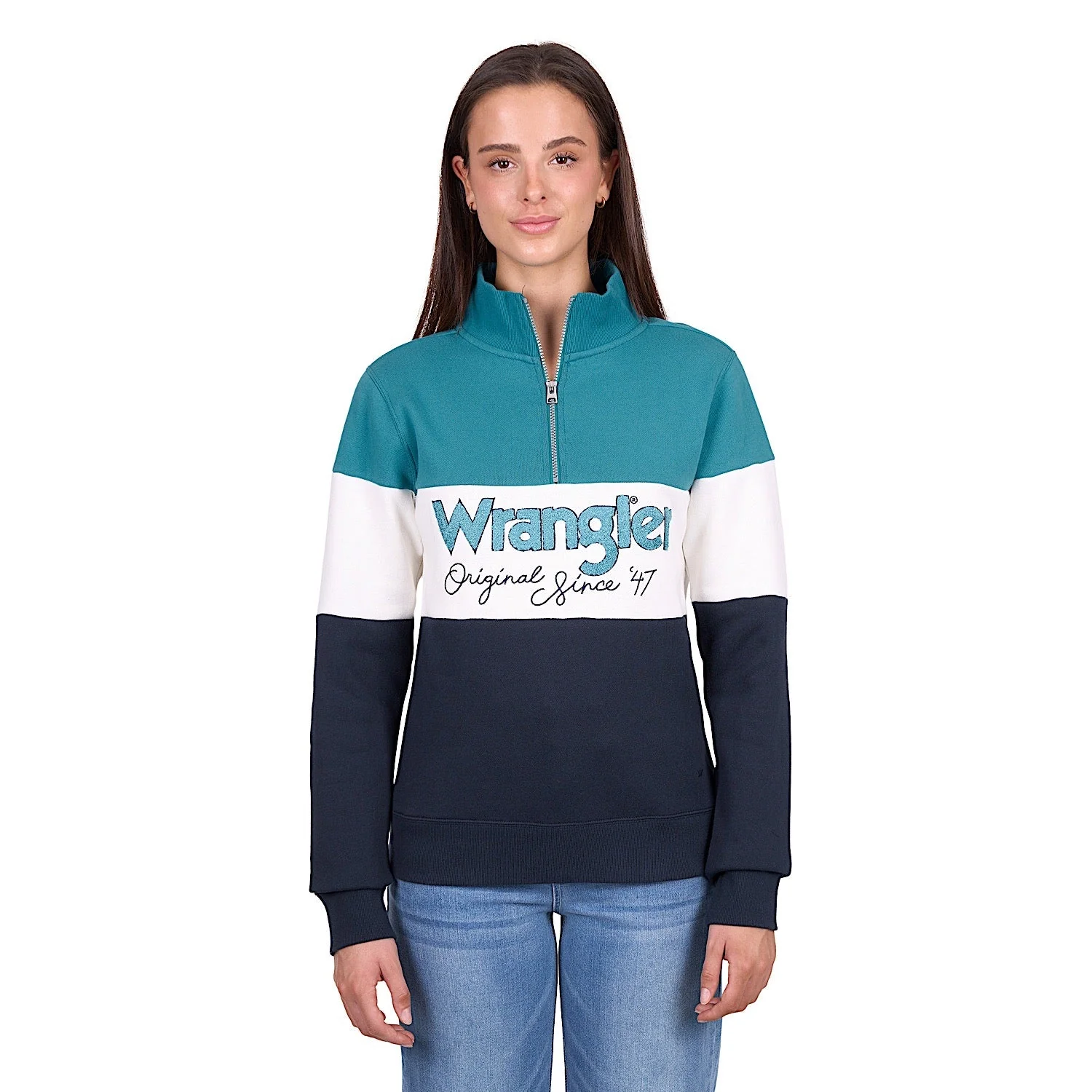 Wrangler Women's Dana 1/4 Zip Pullover - Navy/Teal - Image 2